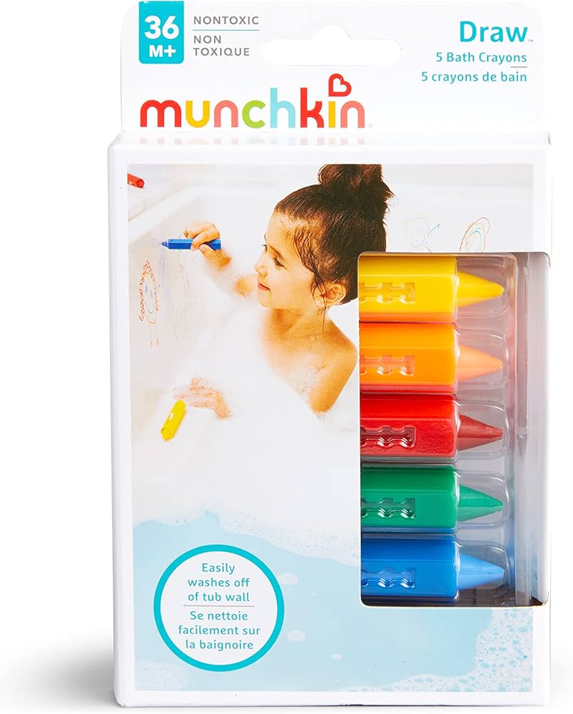 Munchkin® Draw™ Washable Non-Toxic Toddler Bath Crayons, Unisex, 5 Pack