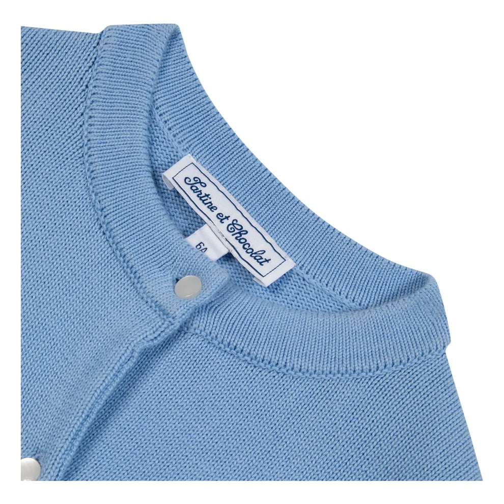 Embroidered Flower Cardigan | Azure Blue