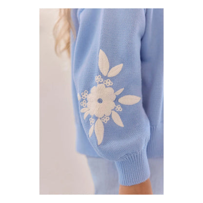 Embroidered Flower Cardigan | Azure Blue