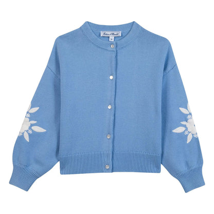 Embroidered Flower Cardigan | Azure Blue