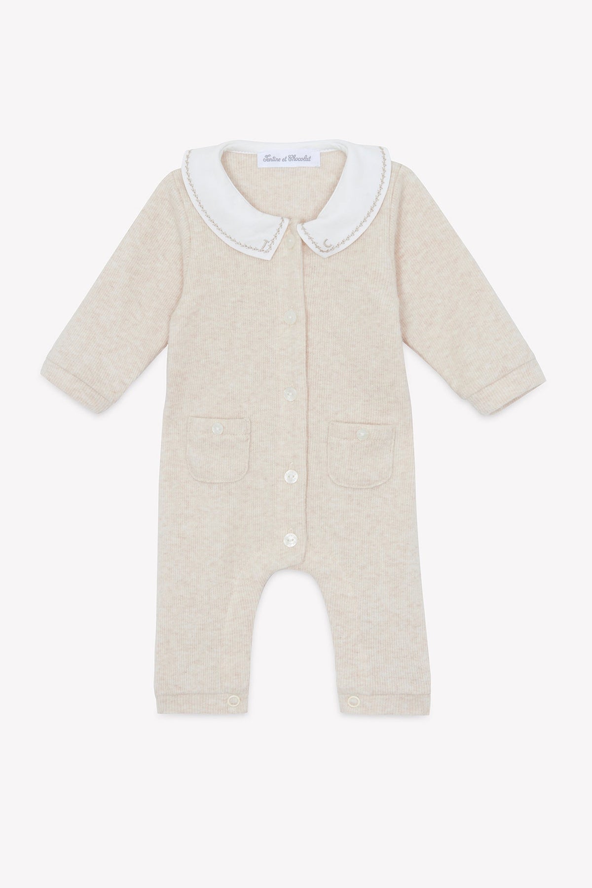 Jumpsuit long
Beige cotton heather Peter pan collar