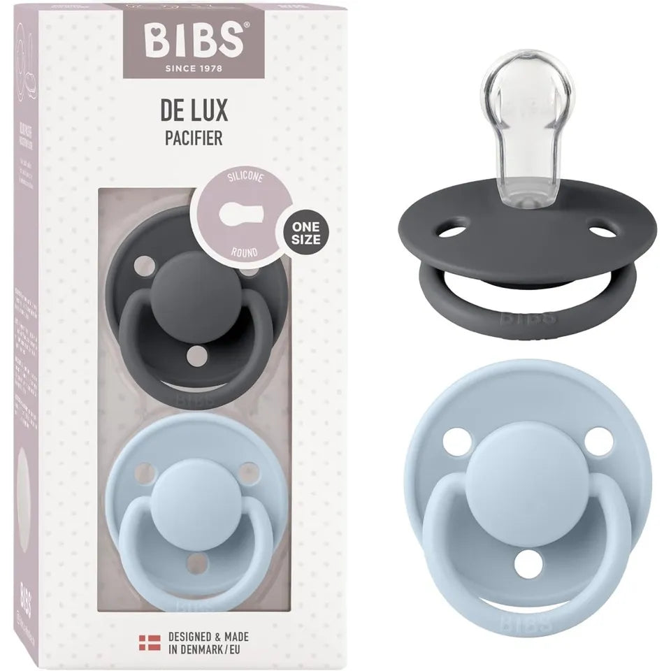 Bibs - De Lux Pacifiers - Pack of 2 - Iron/Baby Blue - one size - 0/36 months