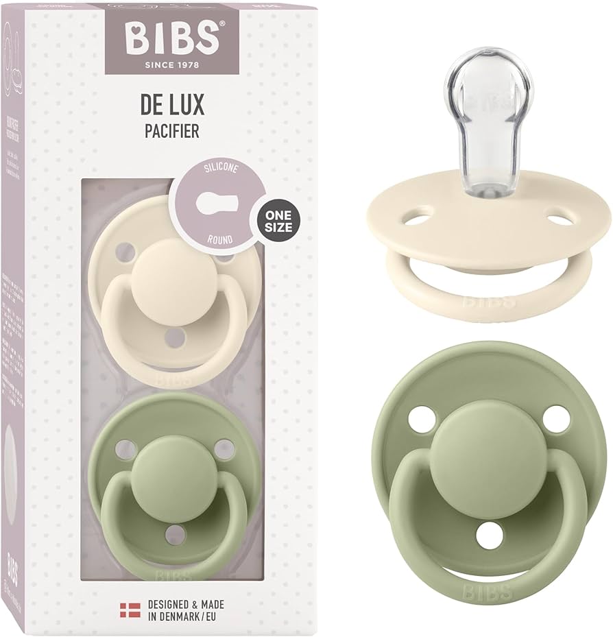 BIBS Pacifiers - De Lux Collection | BPA-Free Round Nipple | Silicone| Set of 2 |  One Size | 0-36 months
