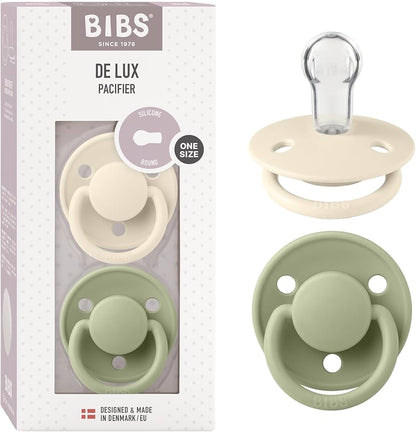 BIBS Pacifiers - De Lux Collection | BPA-Free Round Nipple | Silicone| Set of 2 |  One Size | 0-36 months