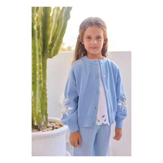 Embroidered Flower Cardigan | Azure Blue