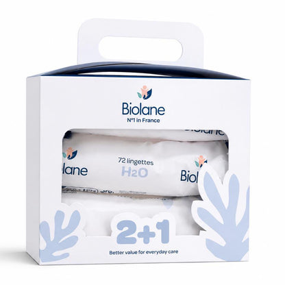 Biolane - Baby H2O Wipes | 72 Count x 2+1 Offer
