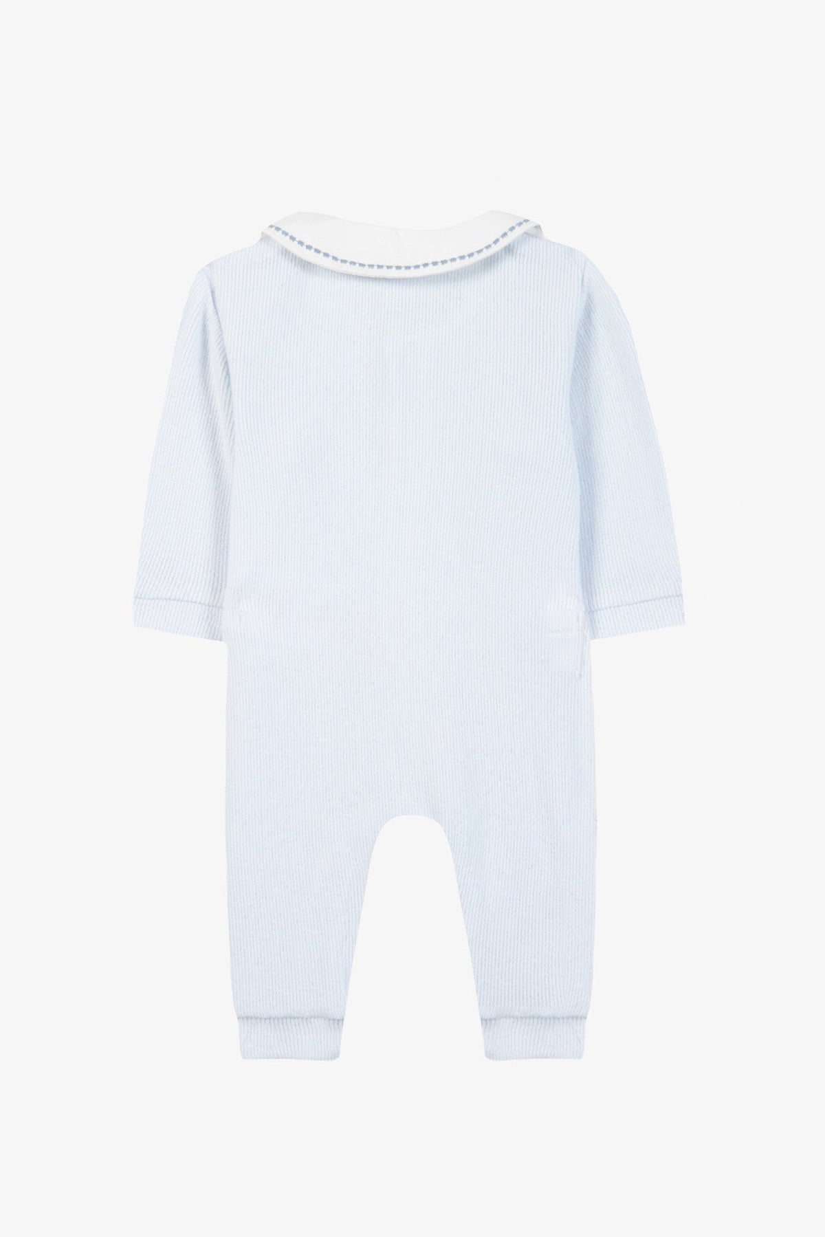Jumpsuit long
Sky blue cotton Peter pan collar