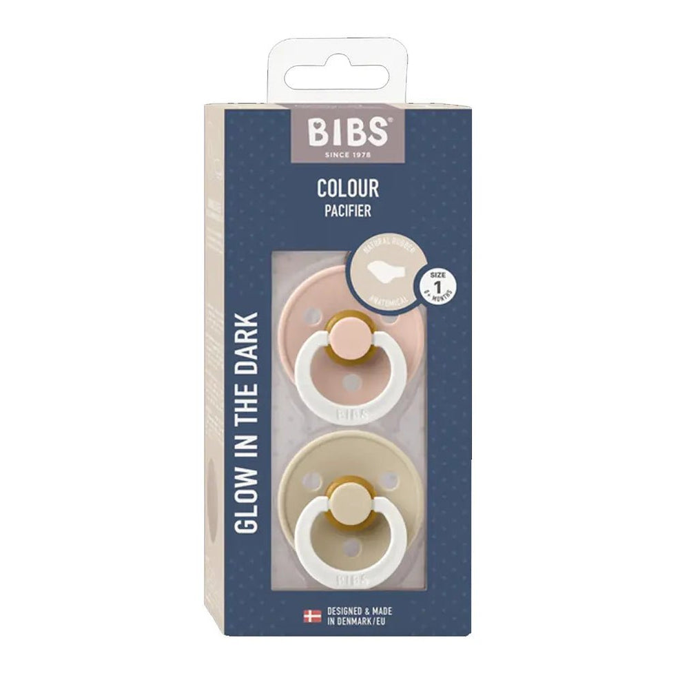 BIBS |pacifier/ 2 Pack Anatomical Size1 Blush / Vanilla - glow in the dark