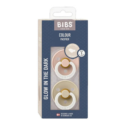 BIBS |pacifier/ 2 Pack Anatomical Size1 Blush / Vanilla - glow in the dark