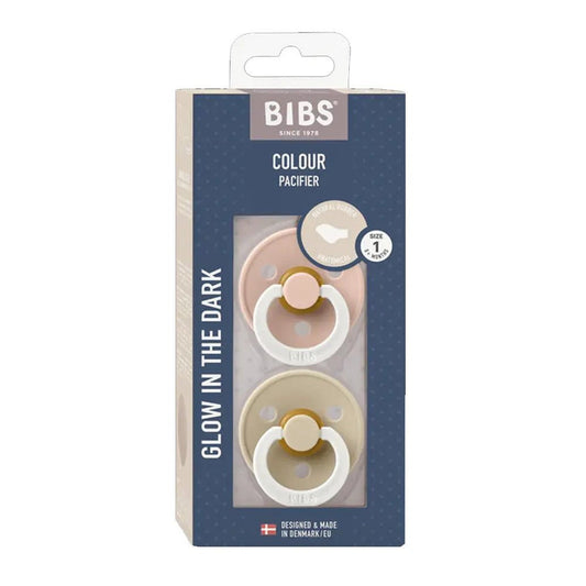 BIBS |pacifier/ 2 Pack Anatomical Size1 Blush / Vanilla - glow in the dark
