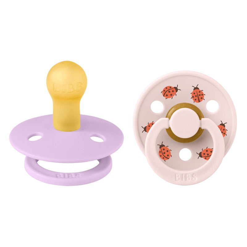 BIBS - Natural Latex Pacifier | Size1 round nipple | 2 Pack | Ladybug Violet Sky Mix