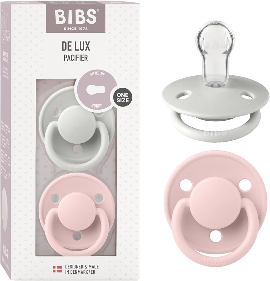 BIBS Pacifiers - De Lux Collection | BPA-Free Round Nipple | Silicone  | Set of 2 Blossom/Haze Color Premium Soothers |  One Size | 0-36 months