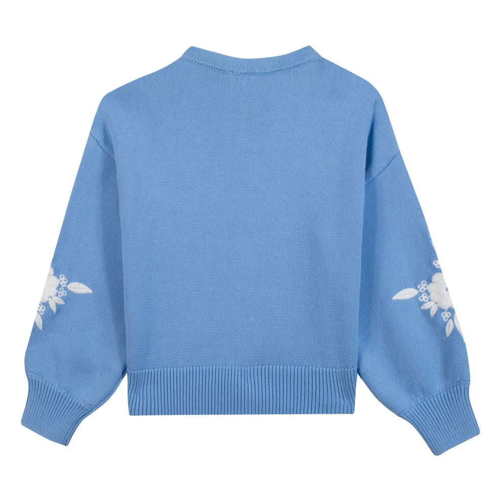 Embroidered Flower Cardigan | Azure Blue