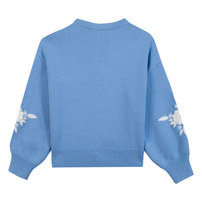 Embroidered Flower Cardigan | Azure Blue