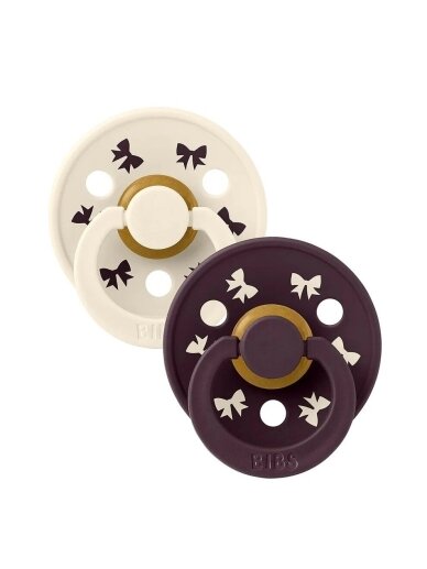 BIBS|pacifier| Colour Holiday Soother 2-Pack,  Round Nipple. Natural Rubber Latex,S1 (0-6 M), Ivory/Plum