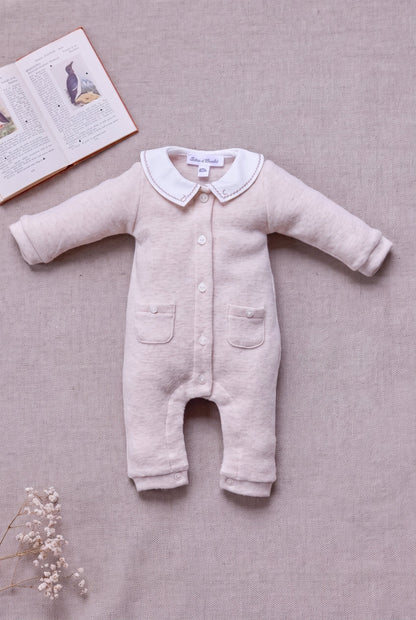 Jumpsuit long
Beige cotton heather Peter pan collar