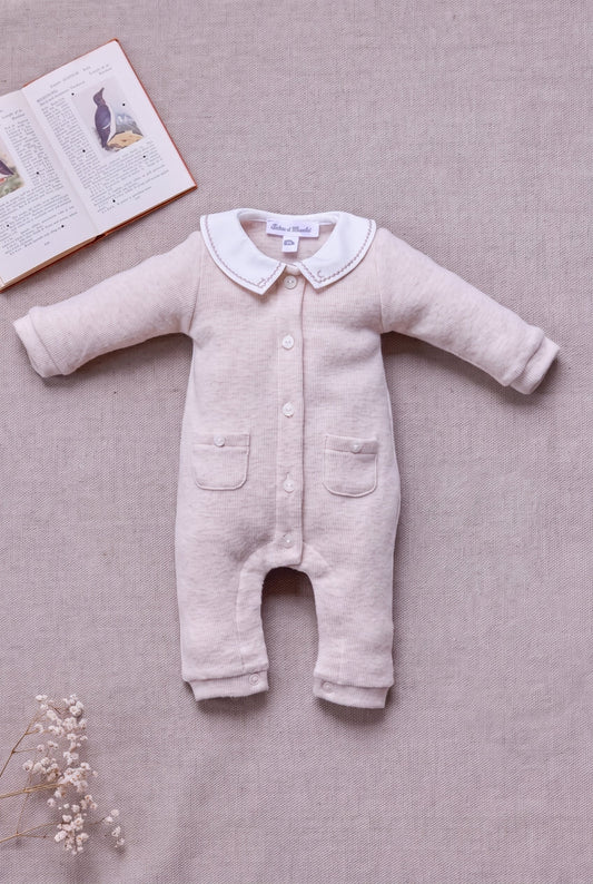 Jumpsuit long
Beige cotton heather Peter pan collar