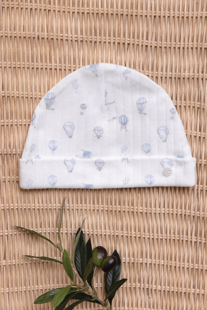 Beanie
Ecru cotton Print hot air balloons