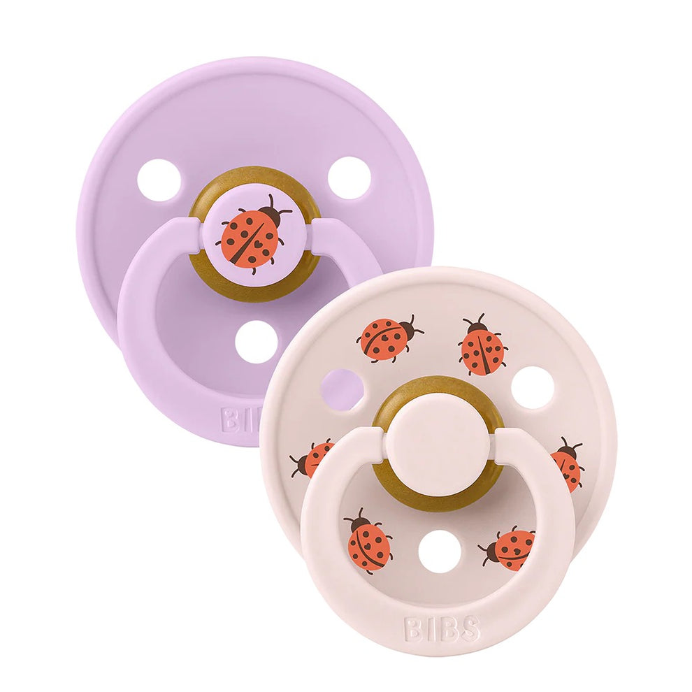 BIBS - Natural Latex Pacifier | Size1 round nipple | 2 Pack | Ladybug Violet Sky Mix