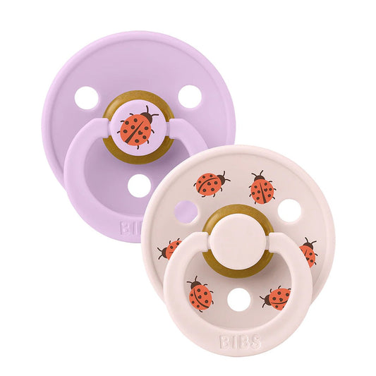 BIBS - Natural Latex Pacifier | Size1 round nipple | 2 Pack | Ladybug Violet Sky Mix