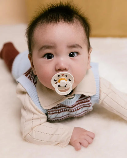BIBS|pacifier| Colour Holiday Soother 2-Pack,  Round Nipple. Natural Rubber Latex,S1 (0-6 M), Ivory/Plum