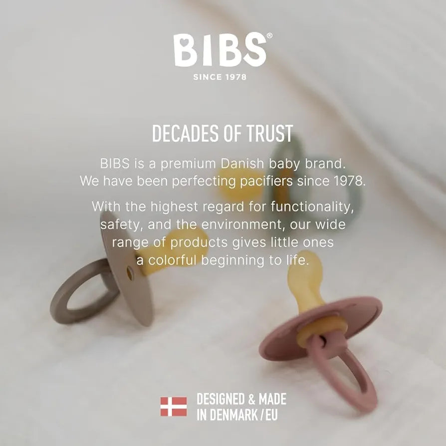 BIBS|pacifier| Colour Holiday Soother 2-Pack,  Round Nipple. Natural Rubber Latex,S1 (0-6 M), Ivory/Plum