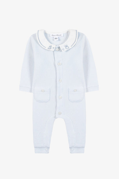 Jumpsuit long
Sky blue cotton Peter pan collar