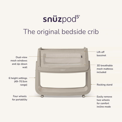 SnuzPod5 Bedside Crib Pebble